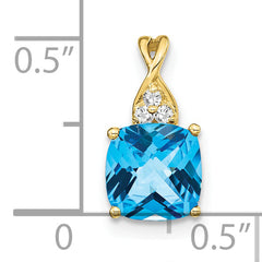 10k Checkerboard Blue Topaz and Diamond Pendant