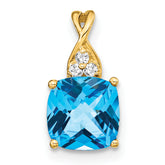 10k Checkerboard Blue Topaz and Diamond Pendant