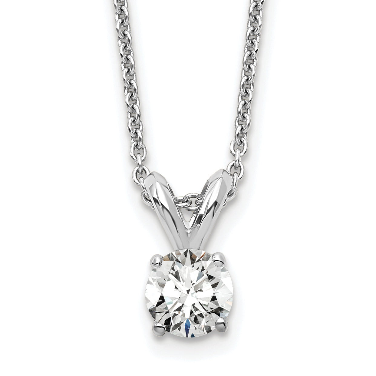 14k White Gold 1/4 carat Certified Lab Grown Diamond VS+ F+ Round Complete Four Prong 18 inch Solitaire Pendant Necklace