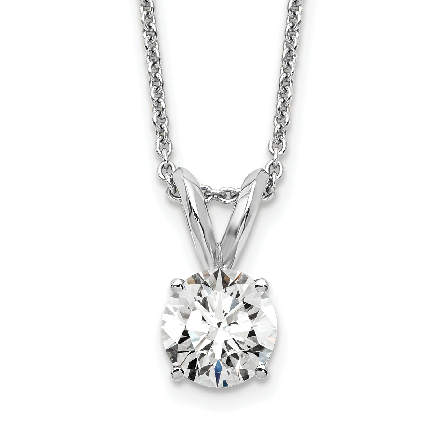14k White Gold 1/2 carat Lab Grown Diamond VS+ F+ Round Complete Four Prong 18 inch Solitaire Pendant Necklace