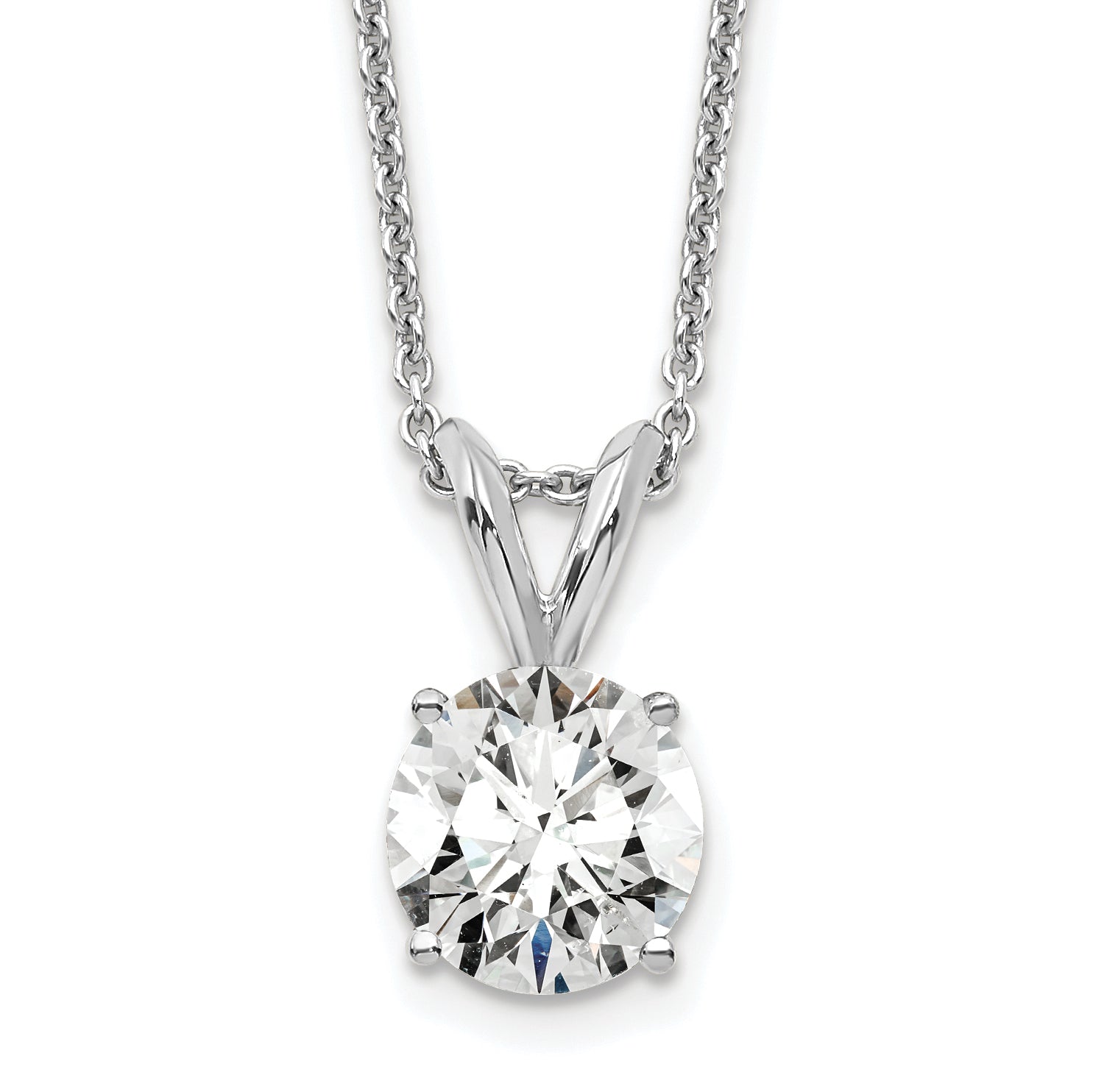 14k White Gold 3/4 carat Certified Lab Grown Diamond VS/SI+ G+ Round Complete Four Prong 18 inch Solitaire Pendant Necklace