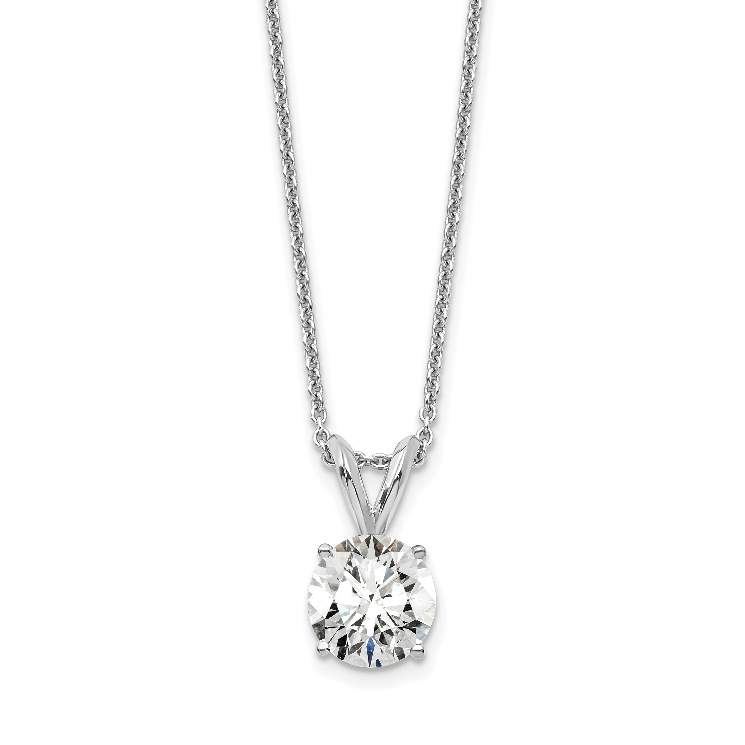 14k White Gold 3/4 carat Lab Grown Diamond VS/SI+ G+ Round Complete Four Prong 18 inch Solitaire Pendant Necklace