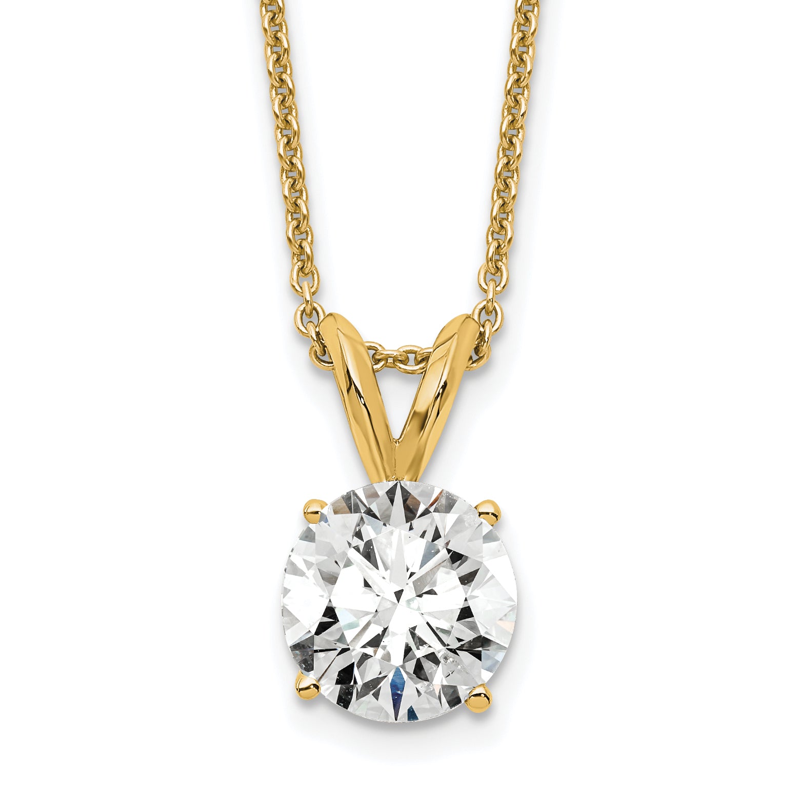 14k 1 carat Certified Lab Grown Diamond VS/SI+ G+ Round Complete Four Prong 18 inch Solitaire Pendant Necklace