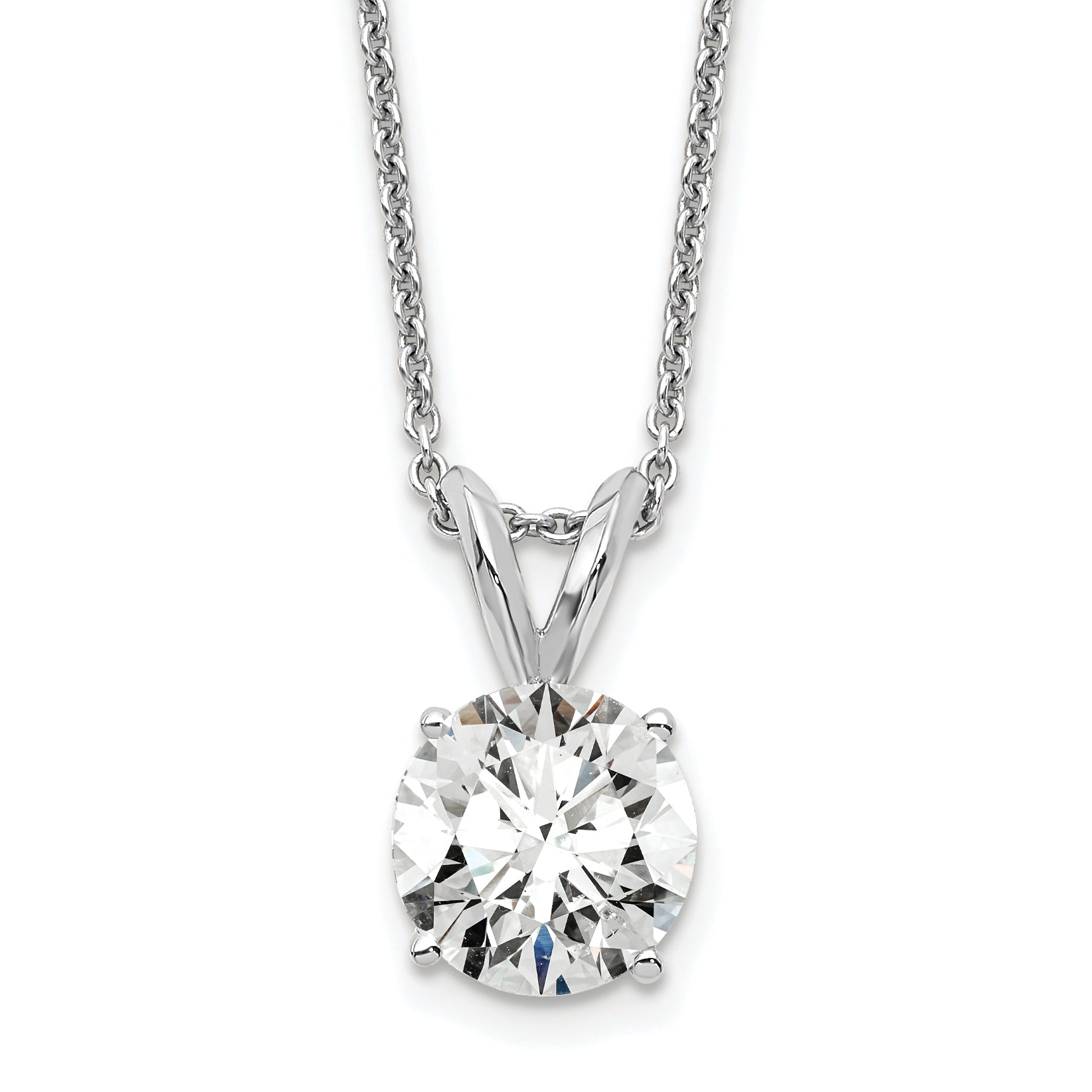 14k White Gold 1 carat Certified Lab Grown Diamond VS+ F+ Round Complete Four Prong 18 inch Solitaire Pendant Necklace
