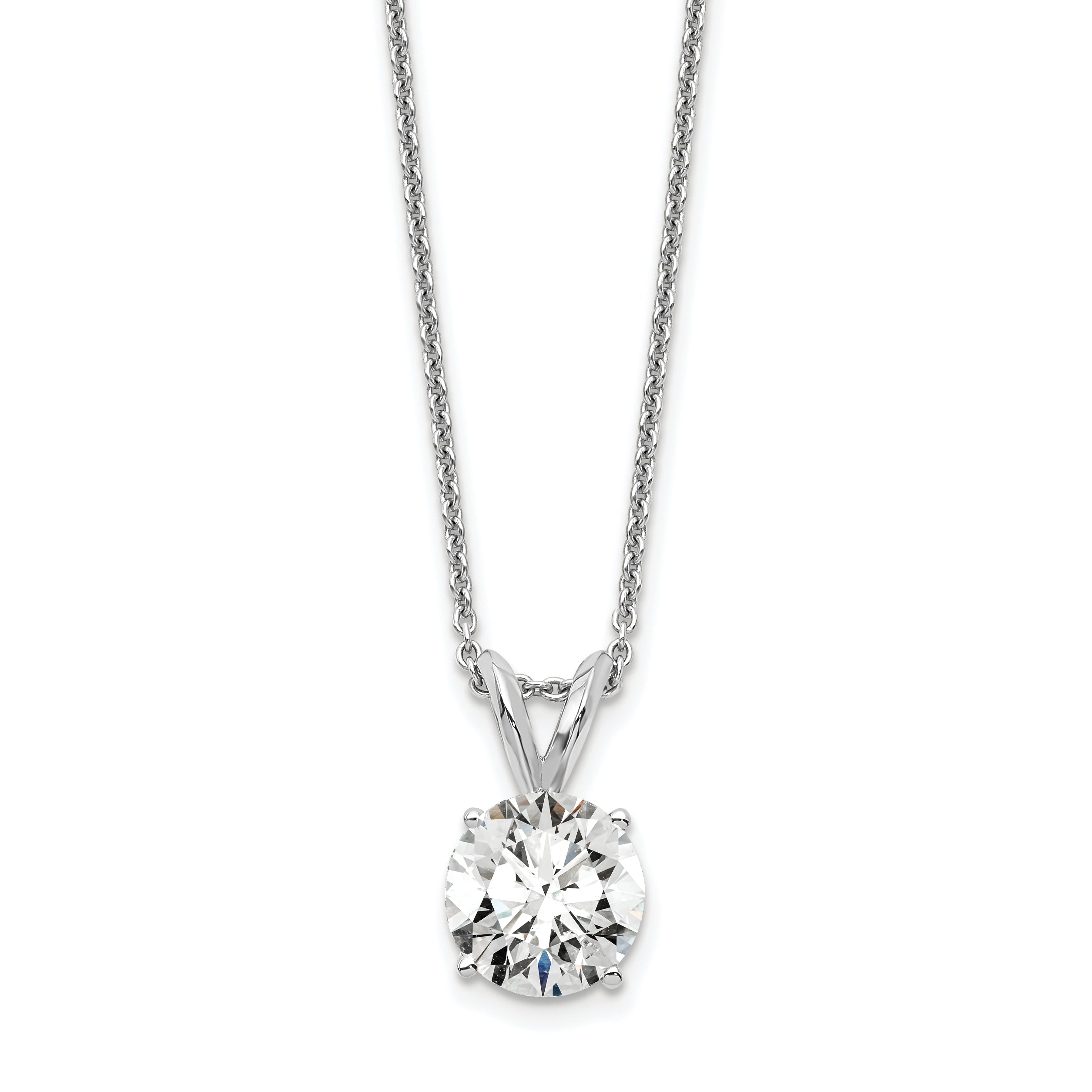 14k White Gold 1 carat Lab Grown Diamond VS/SI+ G+ Round Complete Four Prong 18 inch Solitaire Pendant Necklace