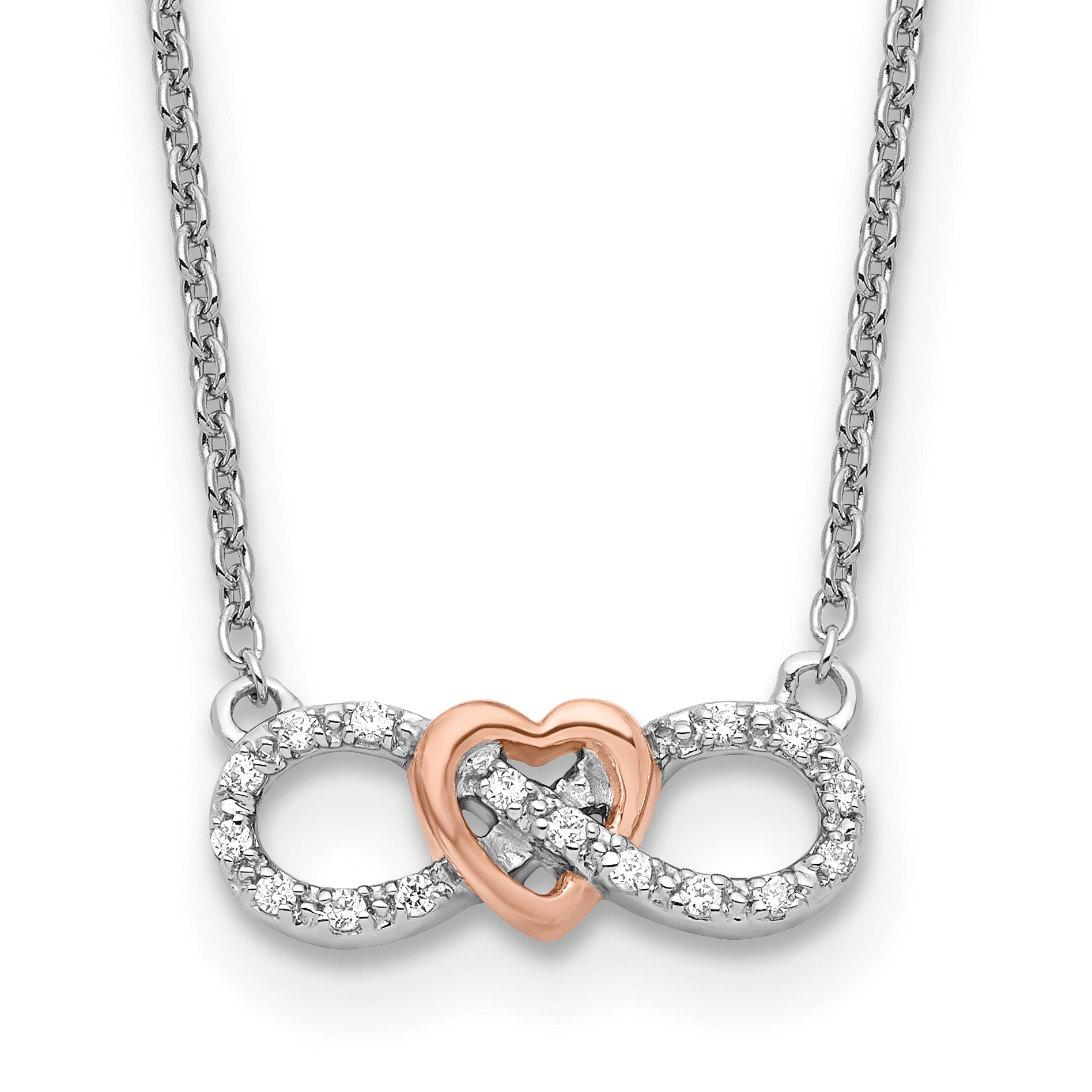 14k Two-Tone White and Rose Gold 1/15 carat Lab Grown Diamond VS/SI+ G+ Complete 18 inch Infinity Heart Necklace