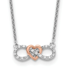 14k Two-Tone White and Rose Gold 1/15 carat Lab Grown Diamond VS/SI+ G+ Complete 18 inch Infinity Heart Necklace
