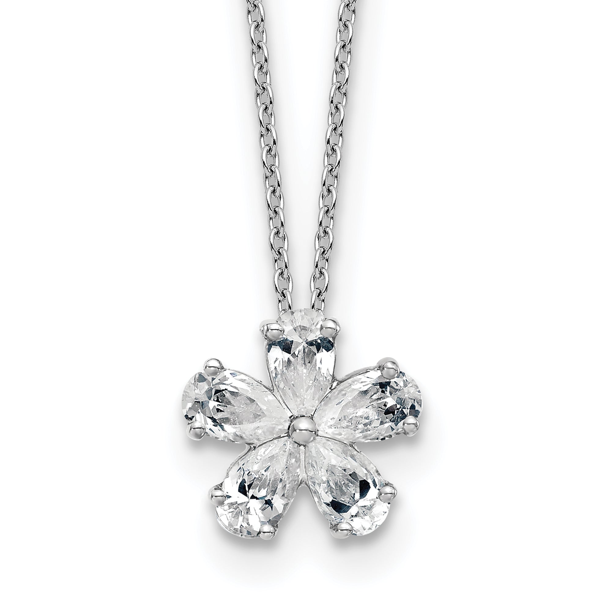 14k White Gold 1 carat Lab Grown Diamond VS+ F+ Complete 18 inch Flower Pendant Necklace
