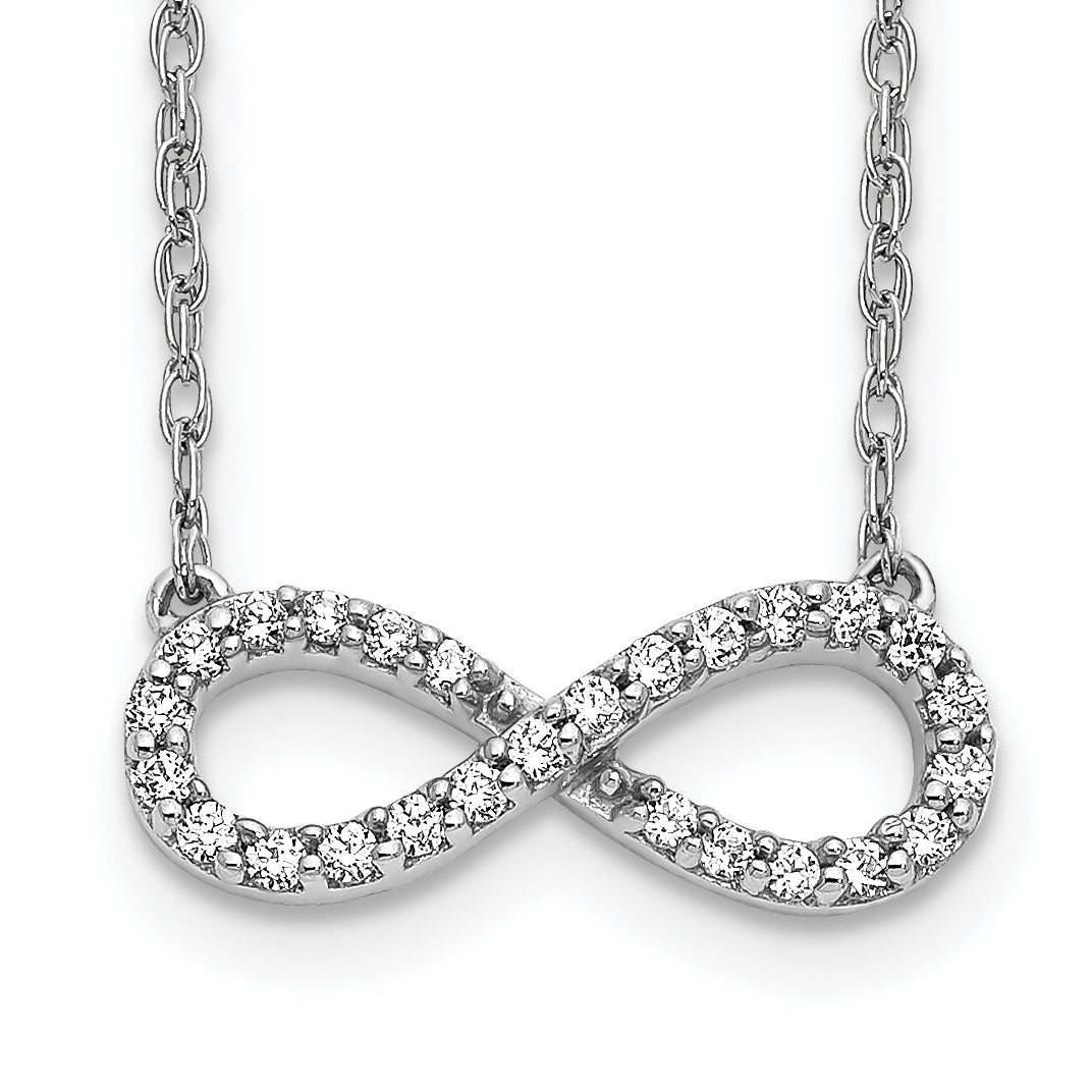 14k White Gold 1/6 carat Lab Grown Diamond VS/SI+ G+ Complete 18 inch Infinity Symbol Necklace