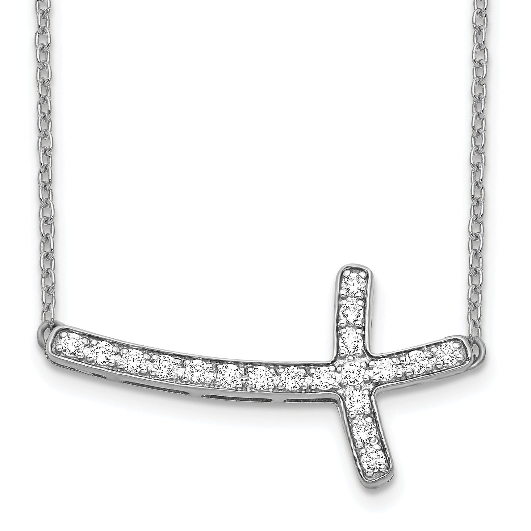 14k White Gold 1/5 carat Lab Grown Diamond VS/SI+ G+ Complete 18 inch Sideways Cross Necklace