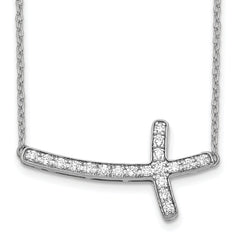 14k White Gold 1/5 carat Lab Grown Diamond VS/SI+ G+ Complete 18 inch Sideways Cross Necklace