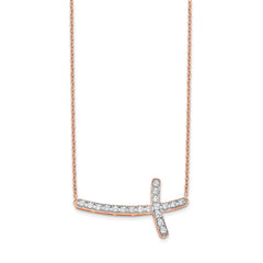 14k Rose Gold 1/2 carat Lab Grown Diamond VS/SI+ G+ Complete 18 inch Sideways Cross Necklace