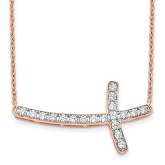 14k Rose Gold 1/2 carat Lab Grown Diamond VS/SI+ G+ Complete 18 inch Sideways Cross Necklace