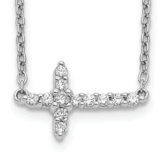 14k White Gold 1/6 carat Lab Grown Diamond VS/SI+ G+ Complete 18 inch Sideways Cross Necklace