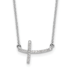10k White Gold Diamond Sideways Cross 18 in. Necklace