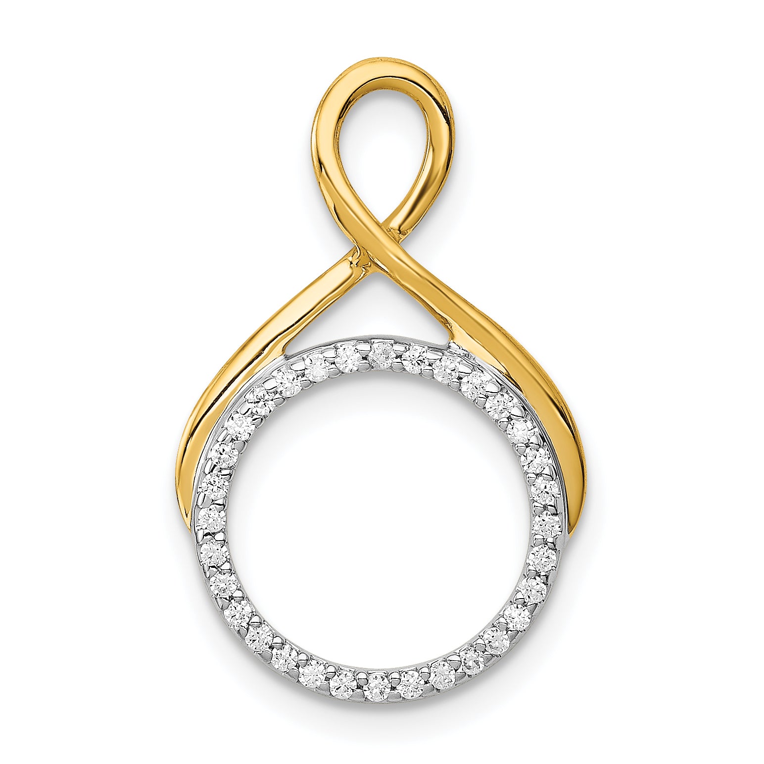 14k Two Tone 1/10 carat Lab Grown Diamond VS/SI+ G+ Complete Fashion Circle Dangle Chain Slide Pendant
