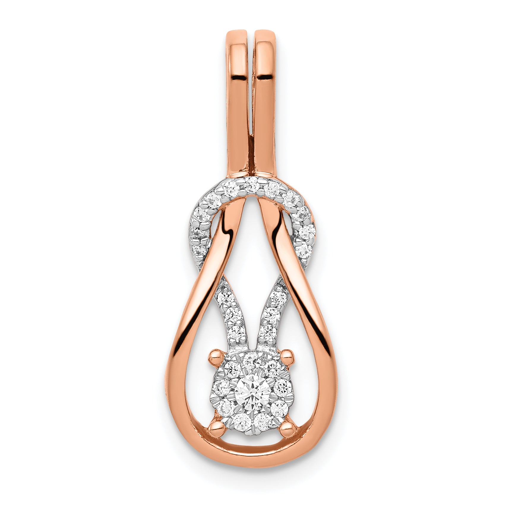 14k Rose Gold 1/6 carat Lab Grown Diamond VS/SI+ G+ Complete Knot Chain Slide Pendant