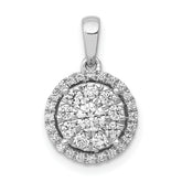14K White Gold Lab Grown VS/SI+ G+ Dia Round Halo Cluster Pendant