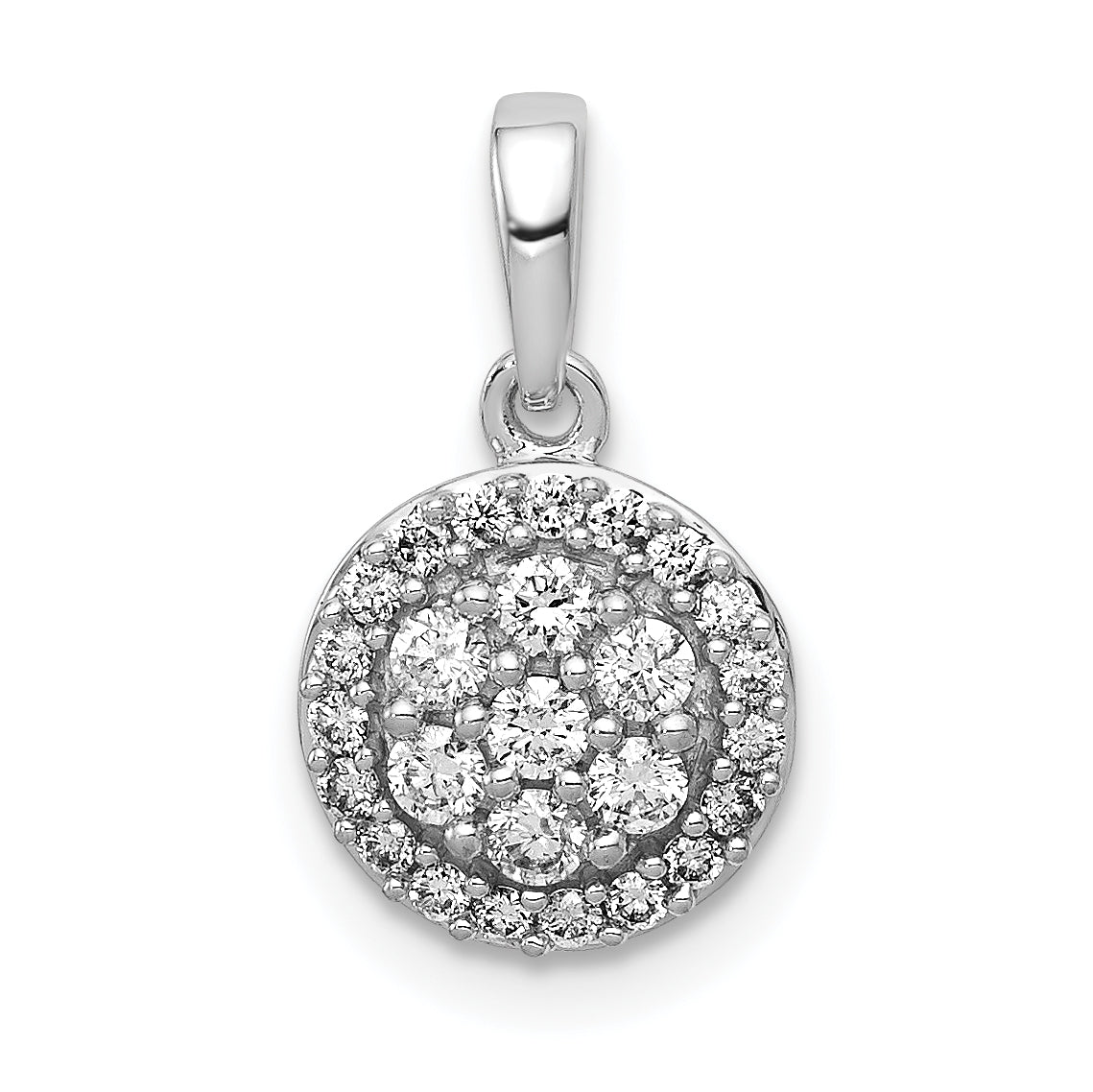 14k White Gold 1/4 carat Lab Grown Diamond VS/SI+ G+ Round Complete Halo Cluster Pendant