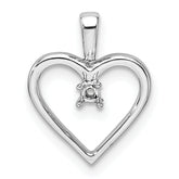 14k White Gold Holds 1-1.9mm Stone Heart Pendant Mounting (No Stone Included)