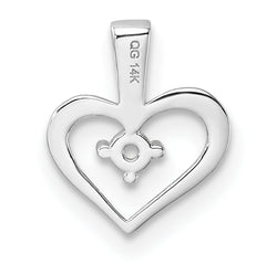 14k White Gold Heart Pendant Mounting (No Stone Included)
