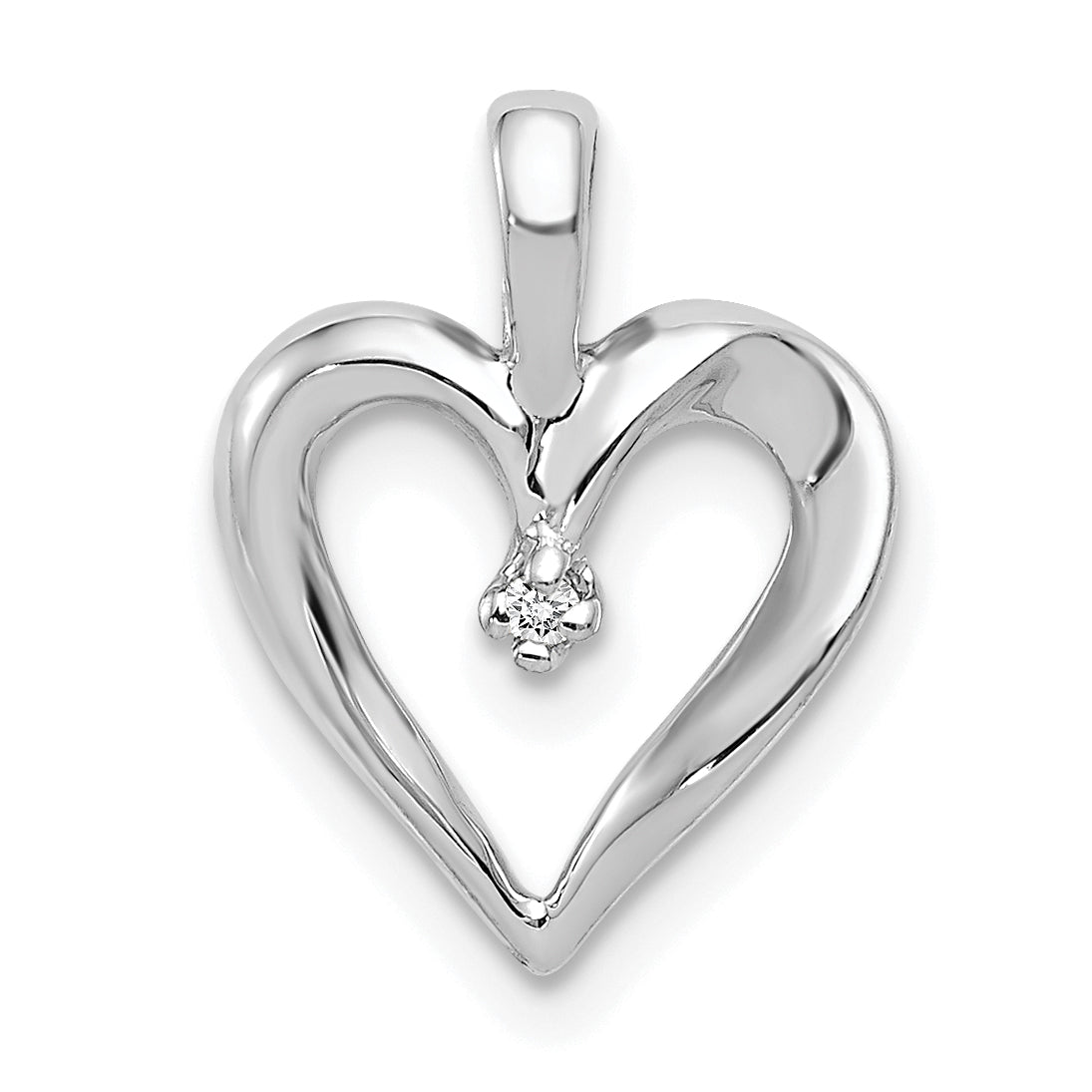 14k White Gold Holds 1-1.3mm Stone Heart Pendant Mounting (No Stone Included)