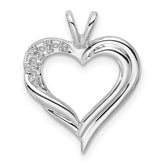 14k White Gold Holds 2-1.4mm/2-1.6mm Stones Heart Pendant Mounting (No Stone Included)