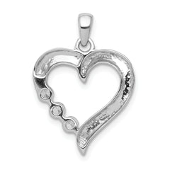 14k White Gold Three Stone 1/4 carat Diamond Heart Pendant