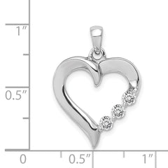 14k White Gold Three Stone 1/4 carat Diamond Heart Pendant