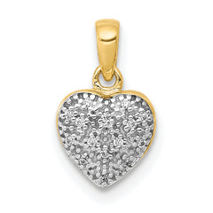 14k and White Rhodium Pave Diamond Heart Pendant