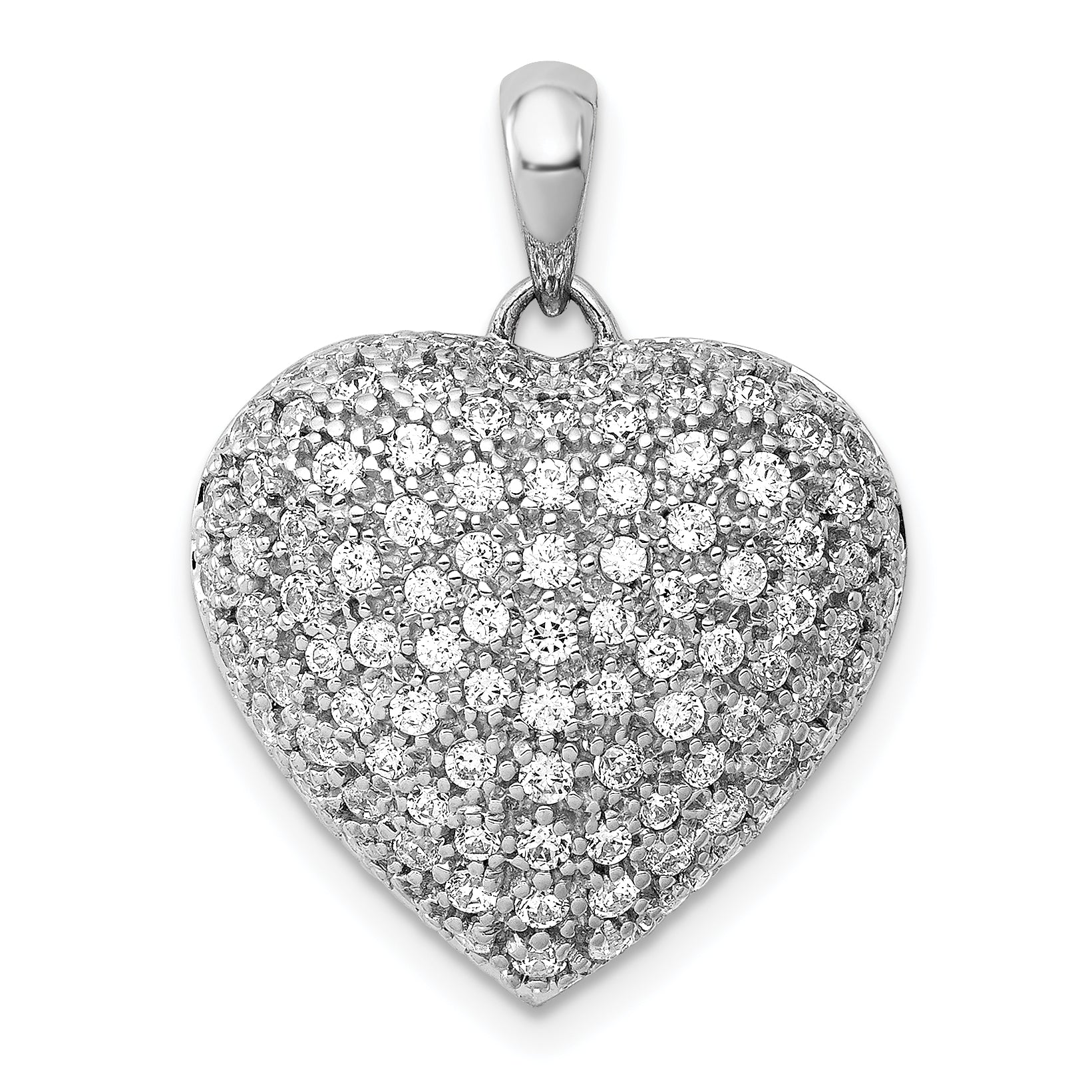 14k White Gold 1 carat Pave Diamond Fancy Heart Pendant
