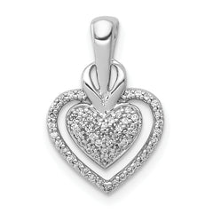 14k White Gold 1/5 carat Pave Diamond Fancy Double Heart Chain Slide
