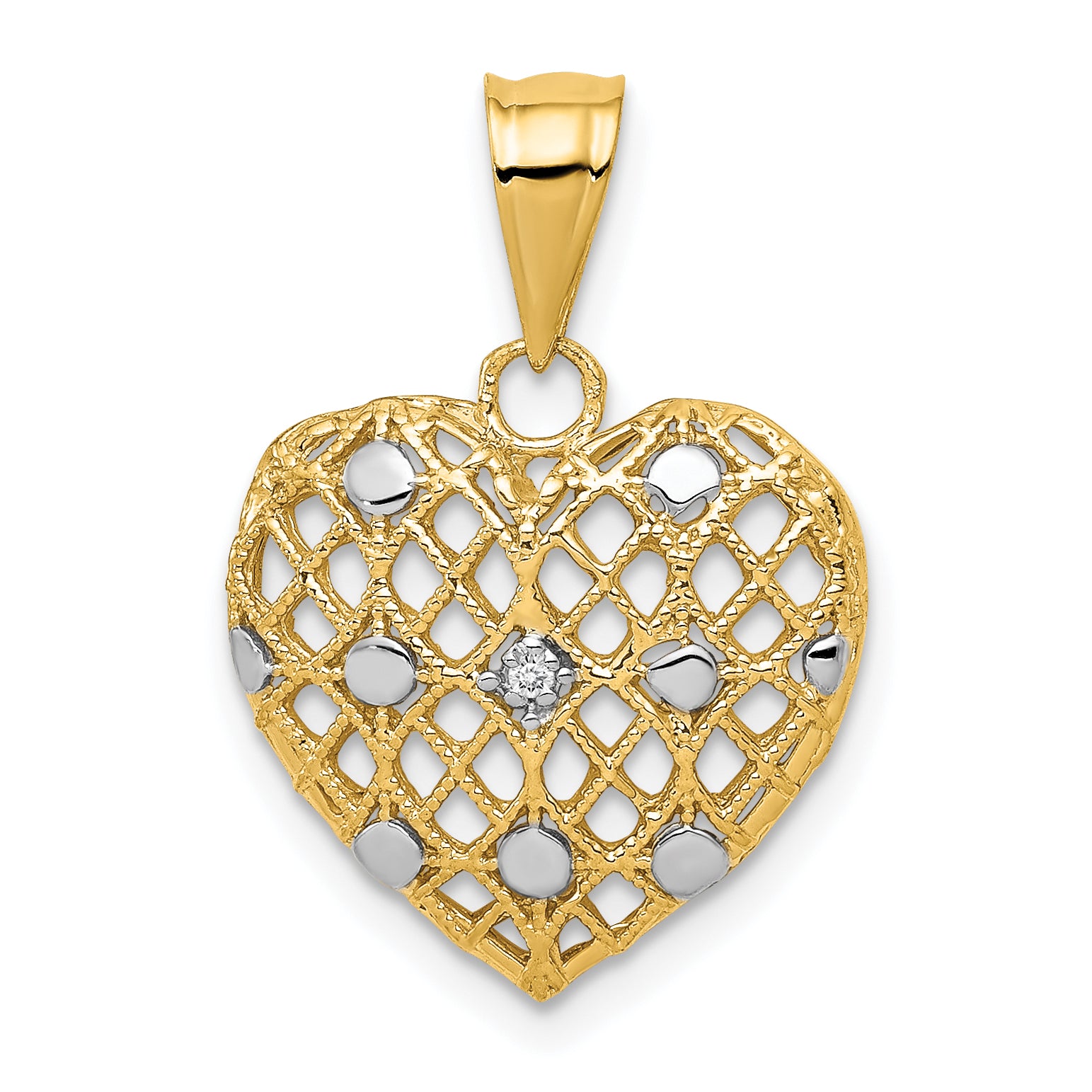 10k and White Rhodium 1/2pt Diamond Heart Pendant
