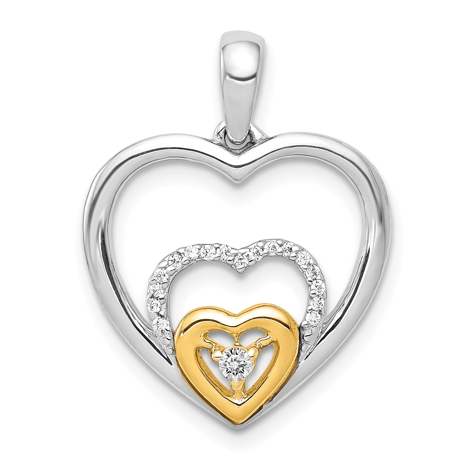 14k Two-Tone 1/15 carat Diamond Triple Heart Pendant