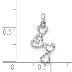 14k White Gold Diamond Dangling Hearts Pendant