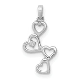 14k White Gold Diamond Dangling Hearts Pendant