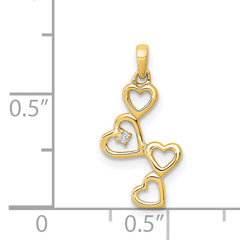 14k Diamond Dangling Hearts Pendant