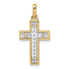 14k and Rhodium Diamond Cross Pendant