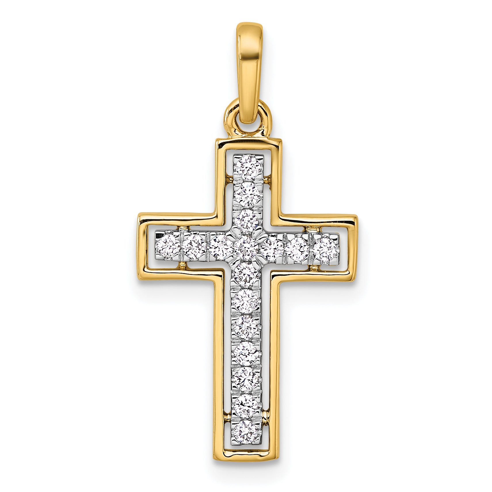 14k and Rhodium Diamond Cross Pendant