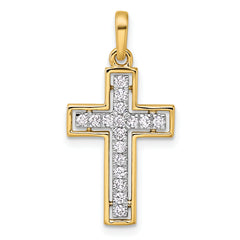 14k and Rhodium Diamond Cross Pendant