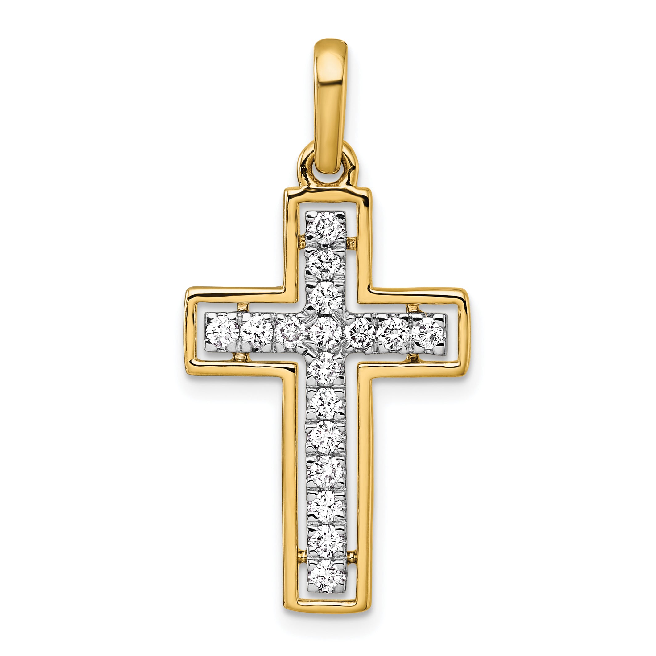14k and Rhodium Diamond Cross Pendant