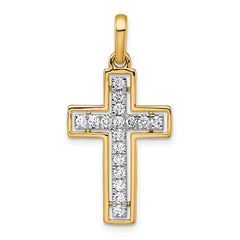14k and Rhodium Diamond Cross Pendant