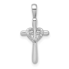 14k White Gold Diamond Cross w/Heart Pendant