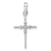 10K White Gold .01ct. Diamond Polished Budded Cross Pendant