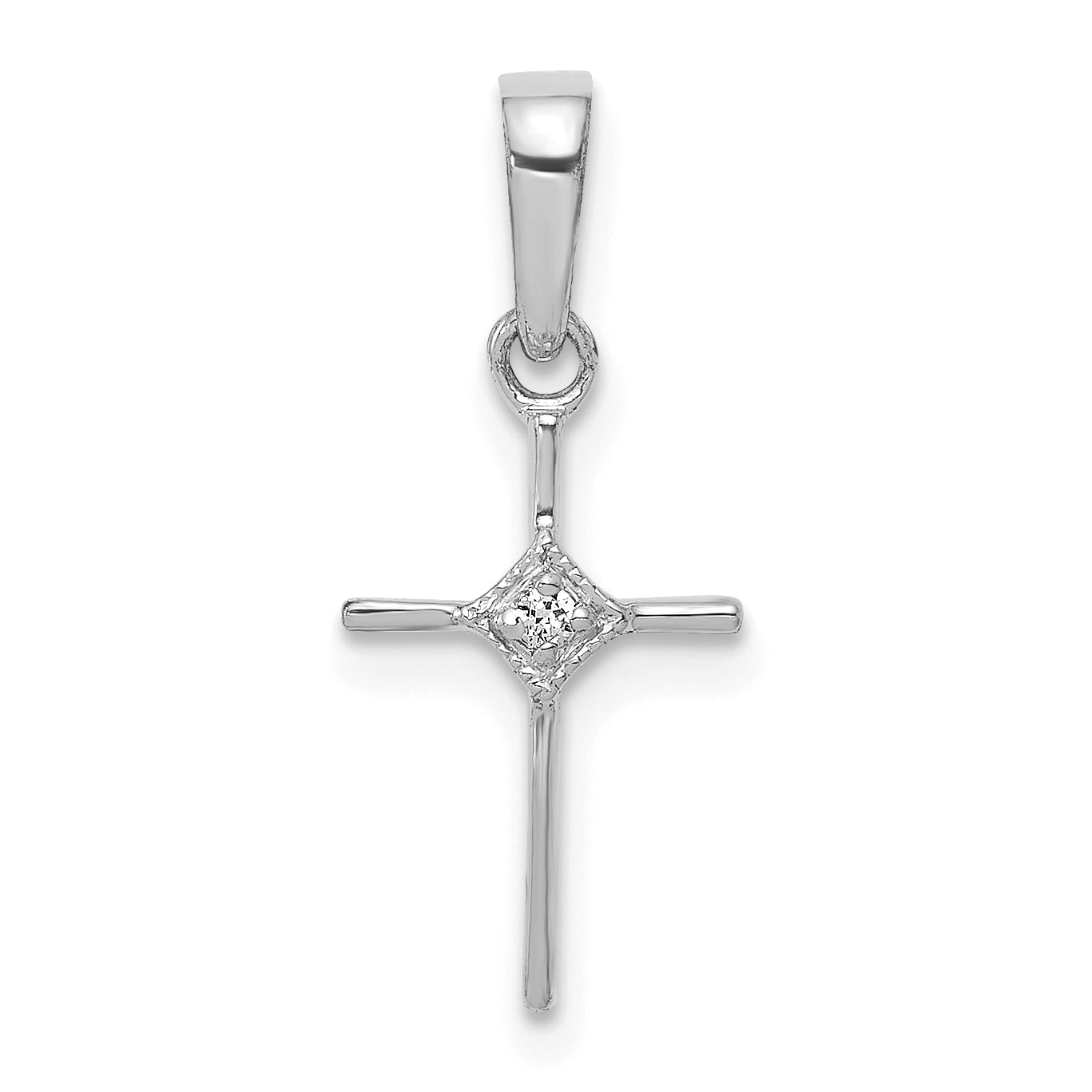 10K White Gold Small .01ct. Diamond Cross Pendant