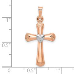 10K Two-Tone Diamond Polished Hollow Latin Heart Cross Pendant