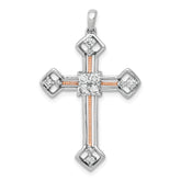 14k Two Tone Rose and White Gold 3/8 carat Lab Grown Diamond VS/SI+ G+ Complete Cross Pendant