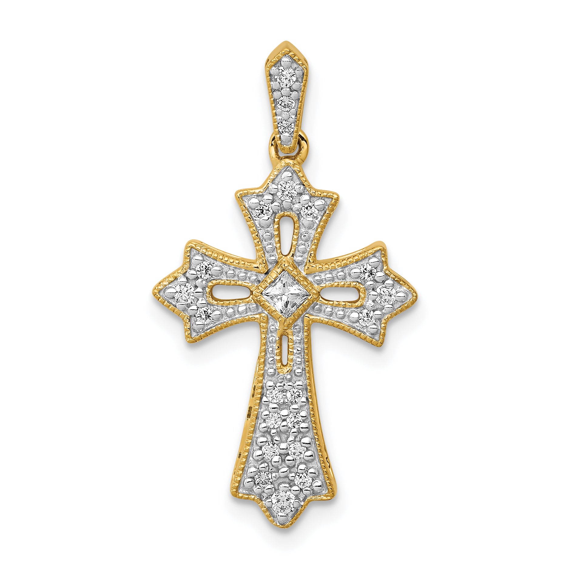 10K 1/6ct. Diamond Fleur de Lis Cross Pendant