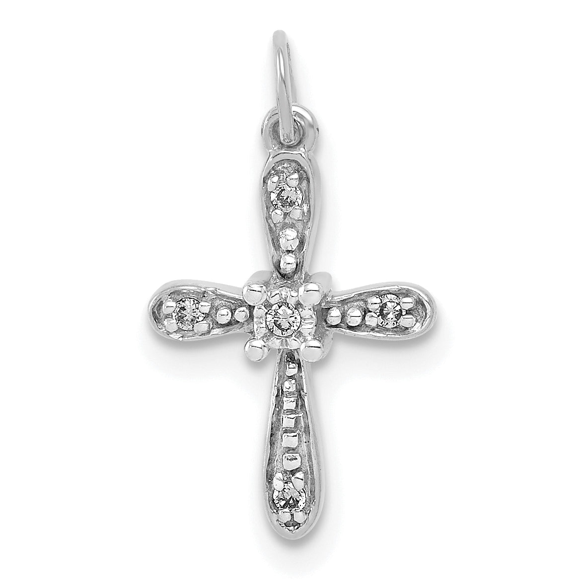 10K White Gold .03ct. Diamond Cross Charm