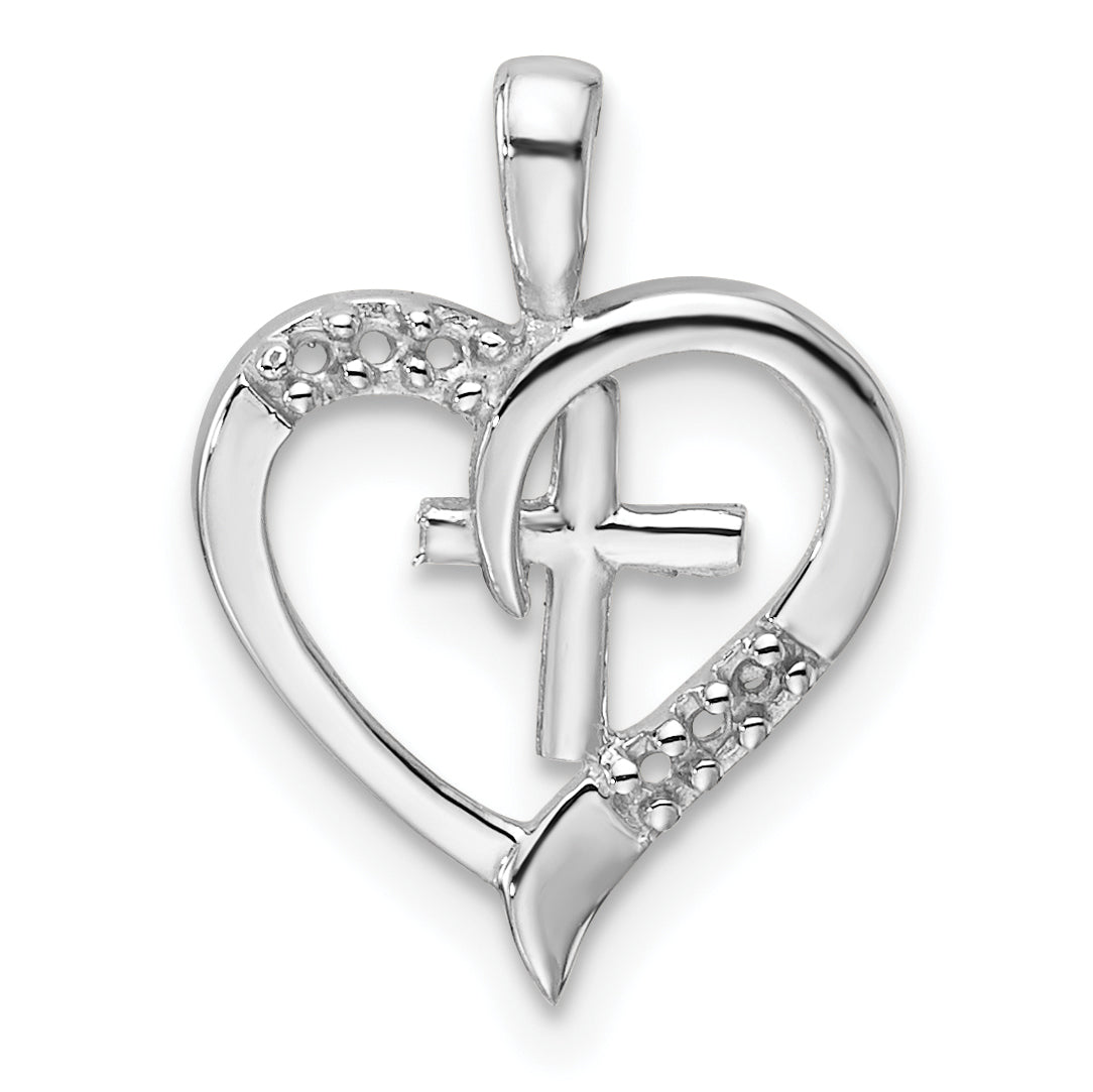 14k White Gold Heart Cross Pendant Mounting (No Stone Included)